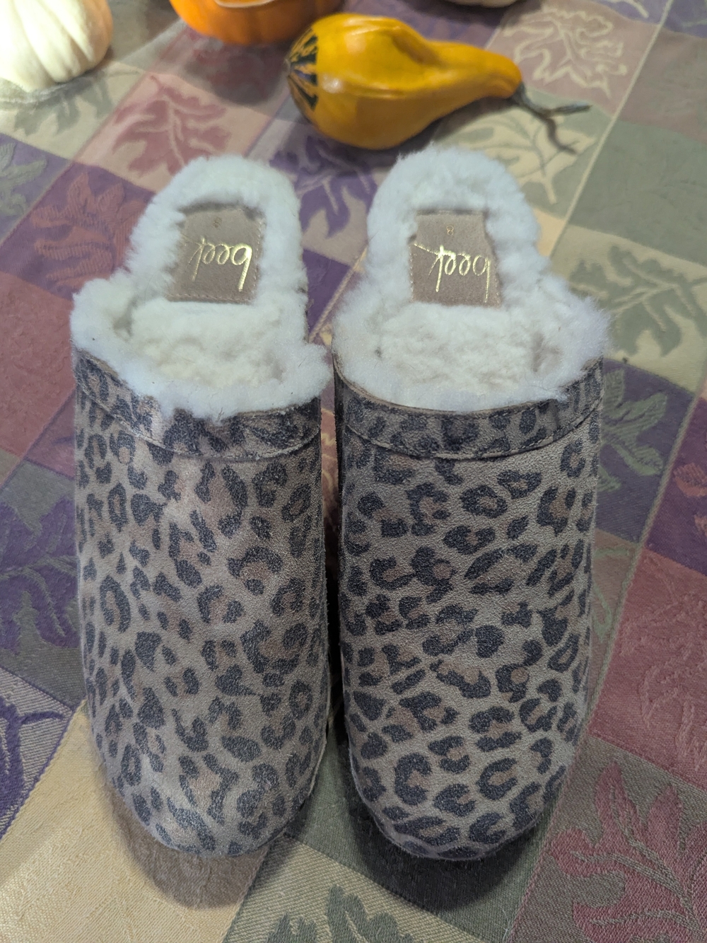 beek Leopard Faux-Shearling Slip-On Clog Slippers - Gray